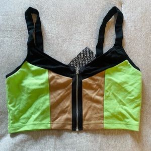 Super cute H&M bralette/bandeau with zipper. Black, tan, neon green. Size 12 NWT
